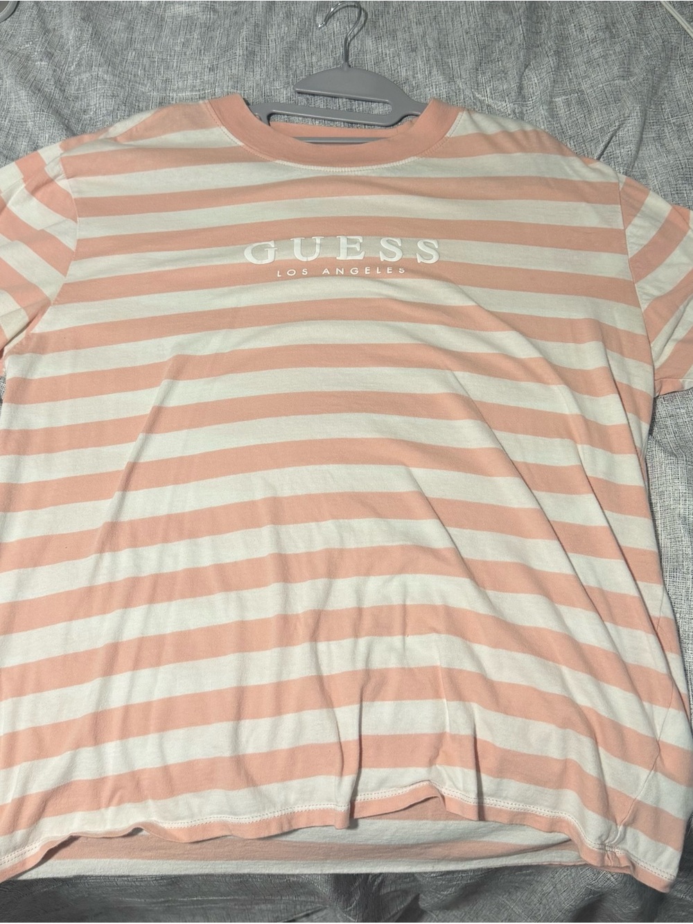 Guess Pink and White Striped Short Sleeve Tee